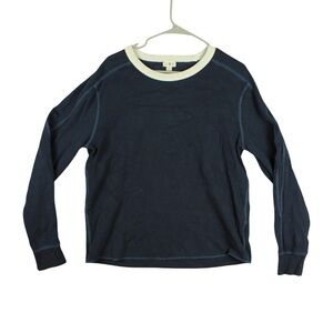 J.Crew Oarsman Men Sz M Thermal Long Sleeve Sweatshirt Top Navy Blue Casual